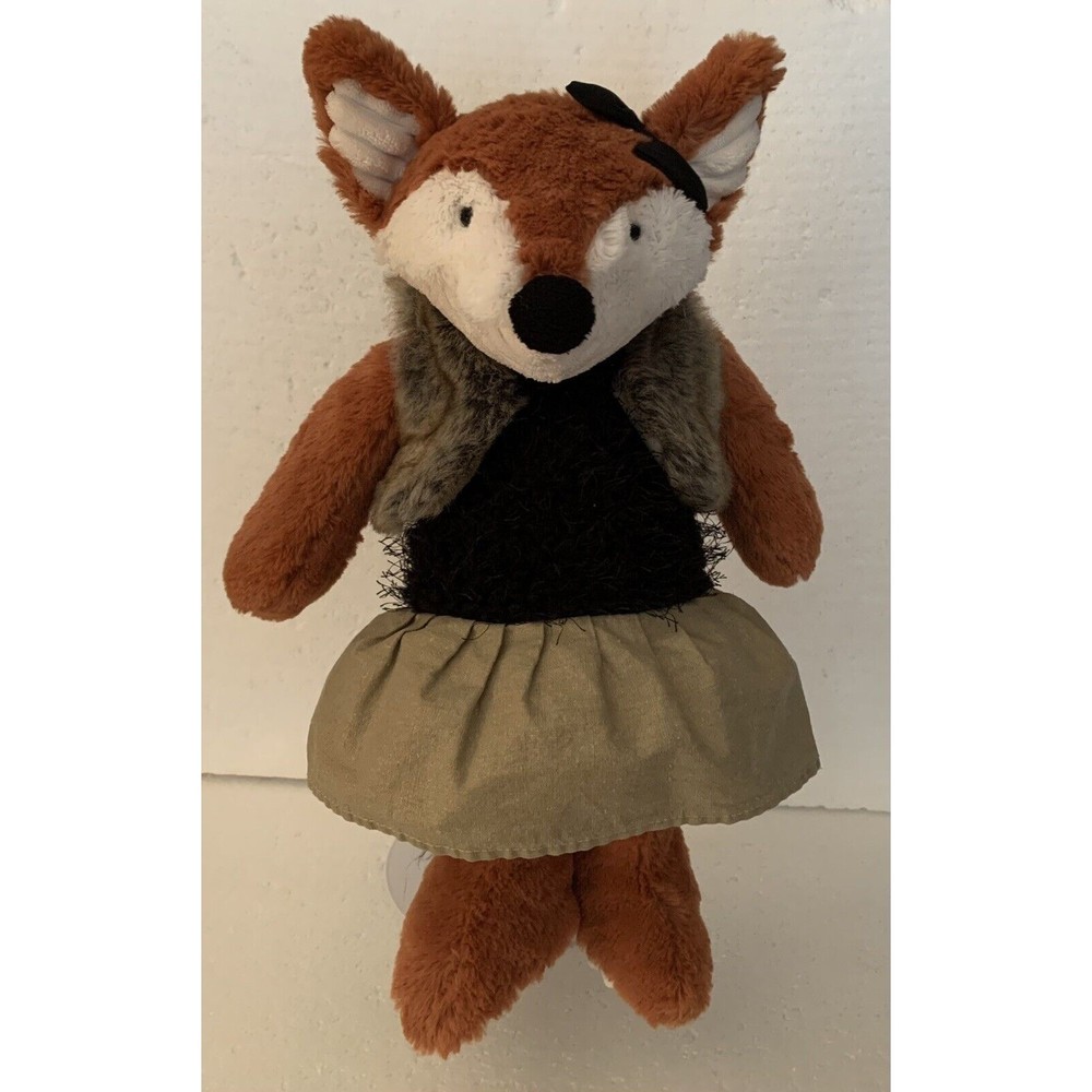 Anthropologie Mrs Fox Plush Stuffed Animal Black Hair Bow Faux Angora Sweater